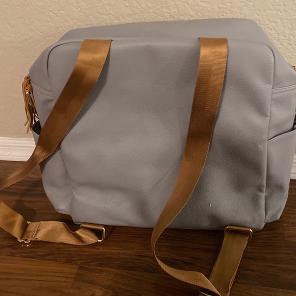 Milkmaid Goods Vegan Leather Diaper Bag set- Grey and Gingham - Picture 3 of 6